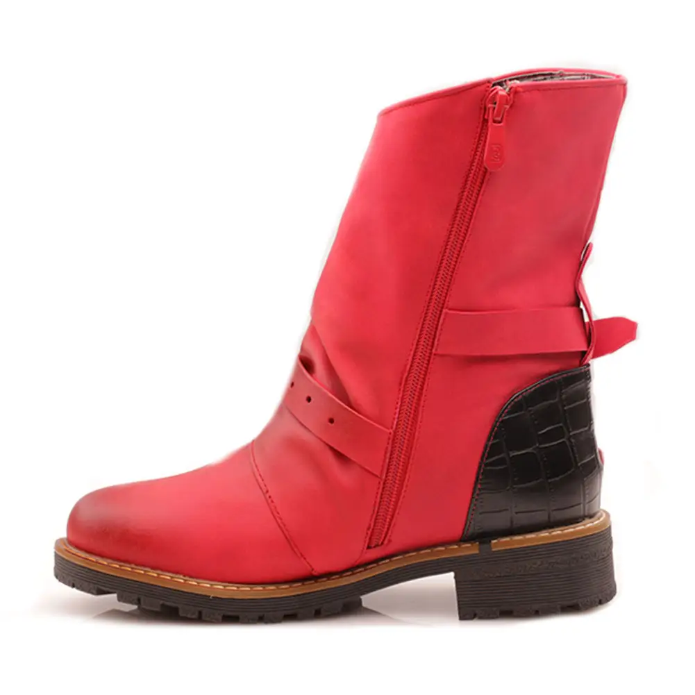 Belt Buckle Color Martin Boots PU Middle Cylinder Adhesive Rubber Shoes