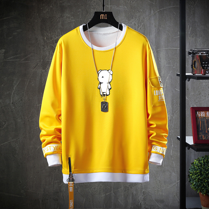 Fake Two Student Loose Fitting Men's Pullover