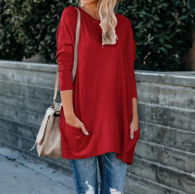 Europe And The United States Women's Autumn/Winter New T Shi Red - Shop at LoveMi