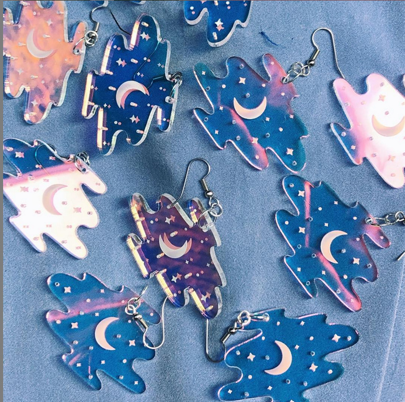 Acrylic F362 Colorful Night Sky Star Earrings