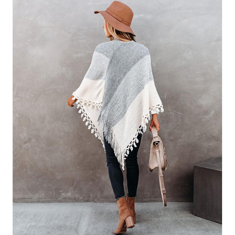 Fashion Gradient V-Neck Loose Tassel Sweater For Women