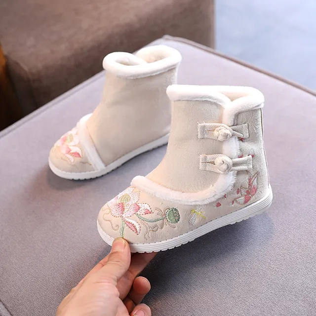 Hanfu Girls Embroidered Old Snow Boots Beige - Shop at LoveMi