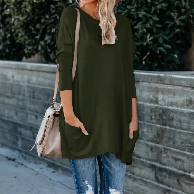 Europe And The United States Women's Autumn/Winter New T Shi Army Green - Shop at LoveMi