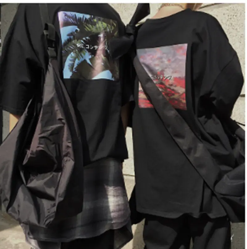 Vintage Print Loose Black Short-sleeved T-shirt Top