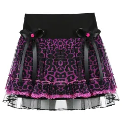 Tight Waist Leopard Print Lace Bow Umbrella Skirt A-Line Skirt Women - Pink - View 1