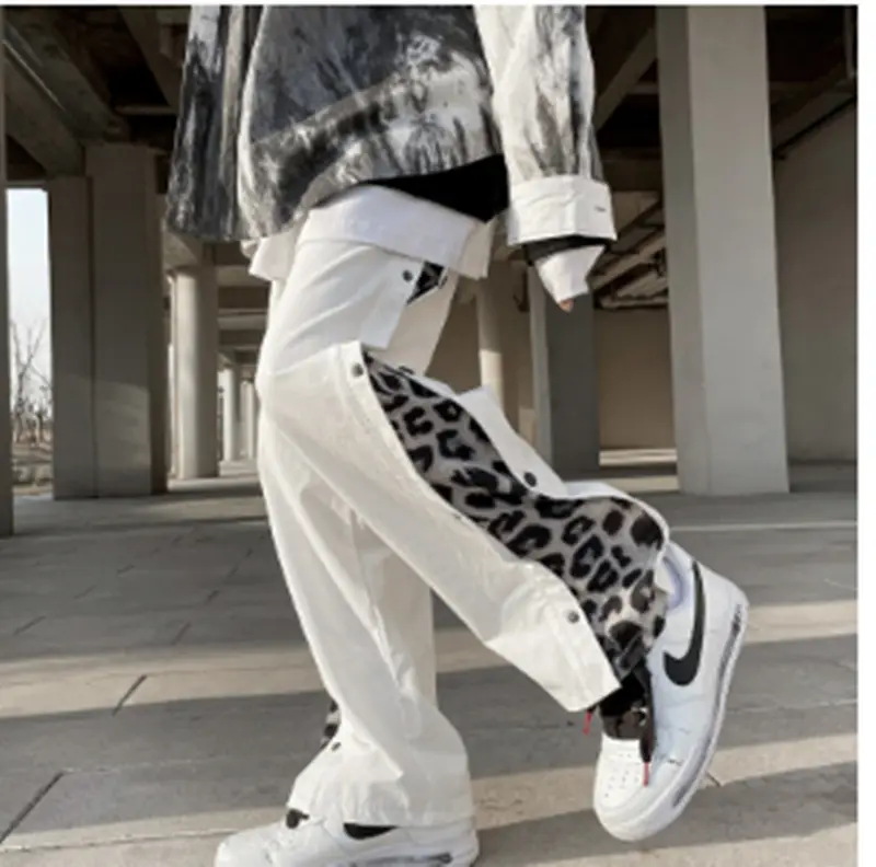 Trendy Leopard Print Patchwork Wide-leg Slacks