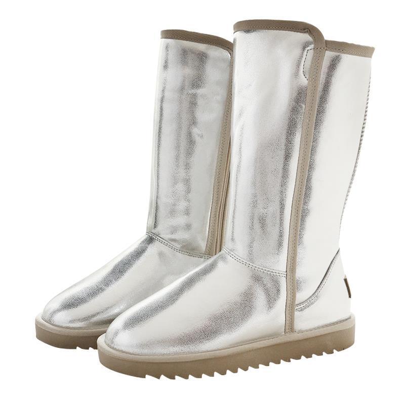 Smooth Soft Leather Snow Boots Women's High Top