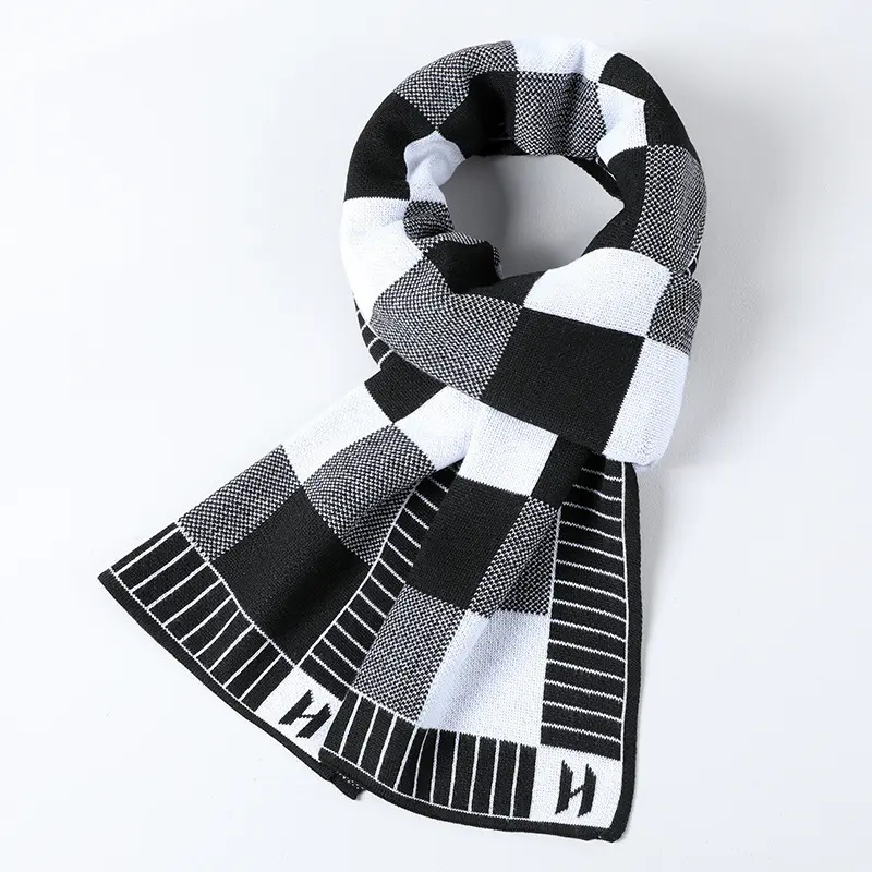 Cashmere Plaid Long Men's Scarf with Neck