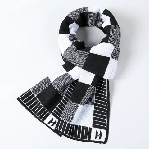 Cashmere Plaid Long Men's Scarf with Neck