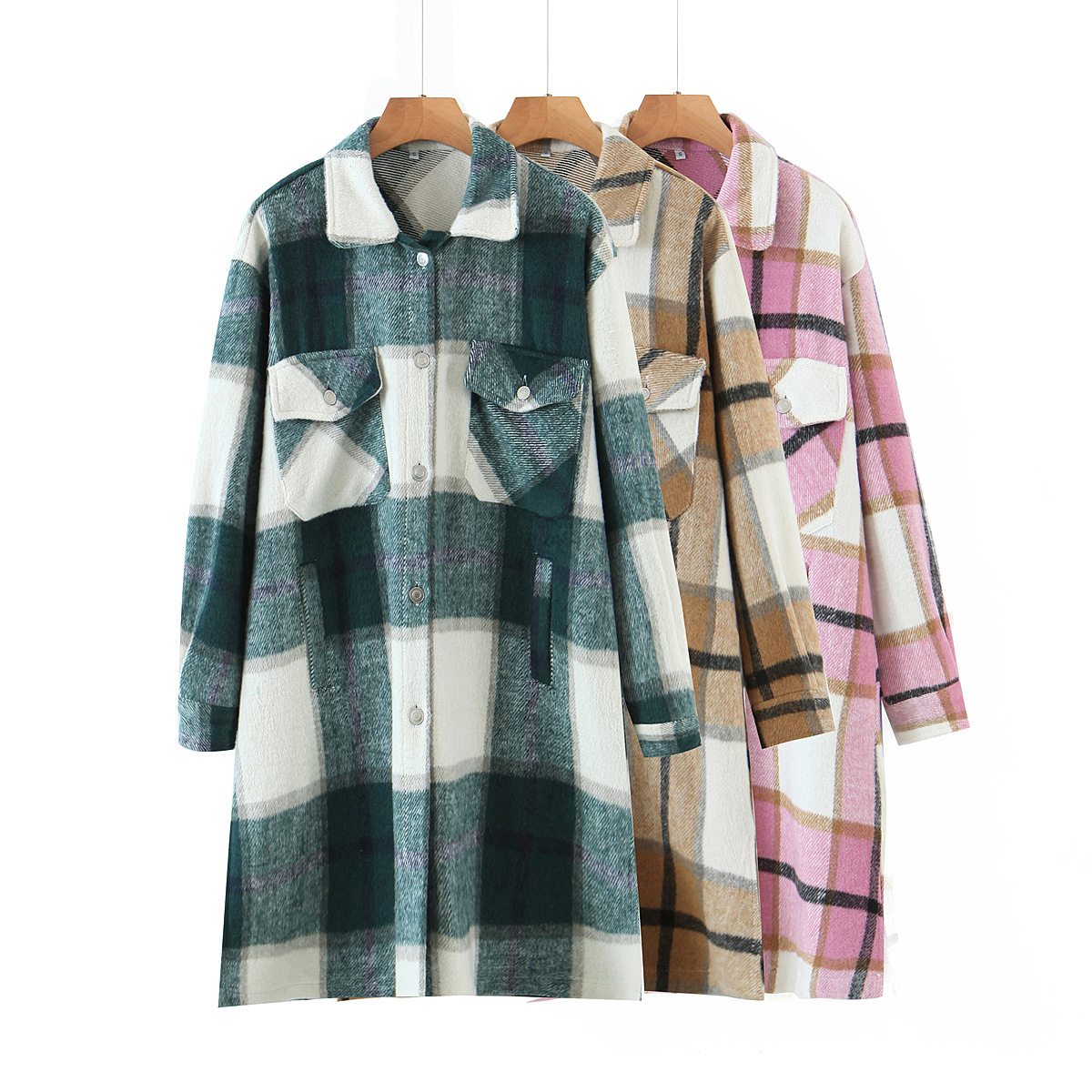 Long Windbreaker Jacket With Tweed Plaid Pockets