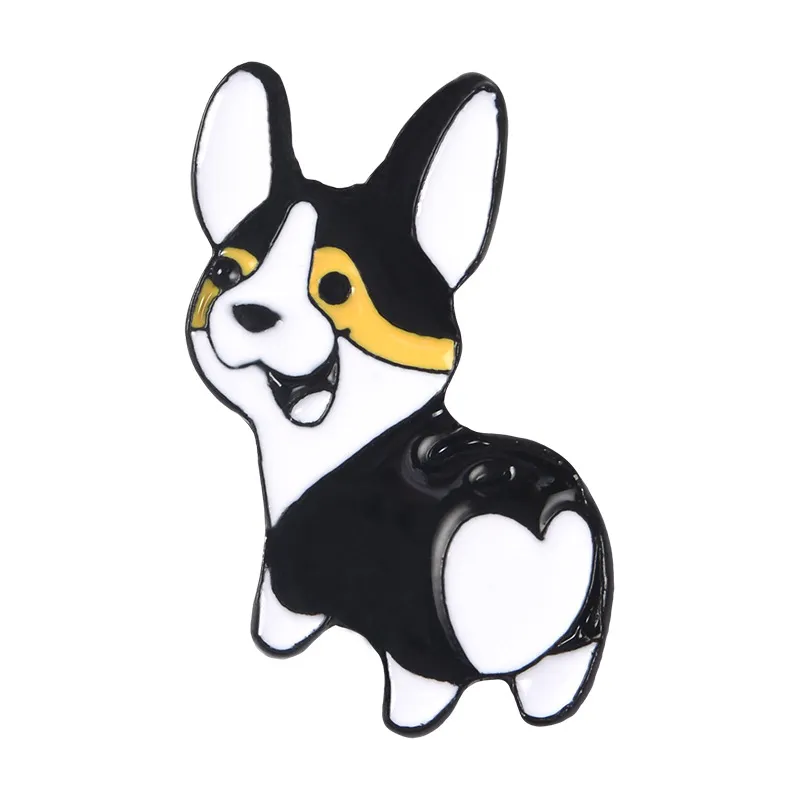Shiba Inu Alice Love Heart Drop Brooch Alloy Badge - Black