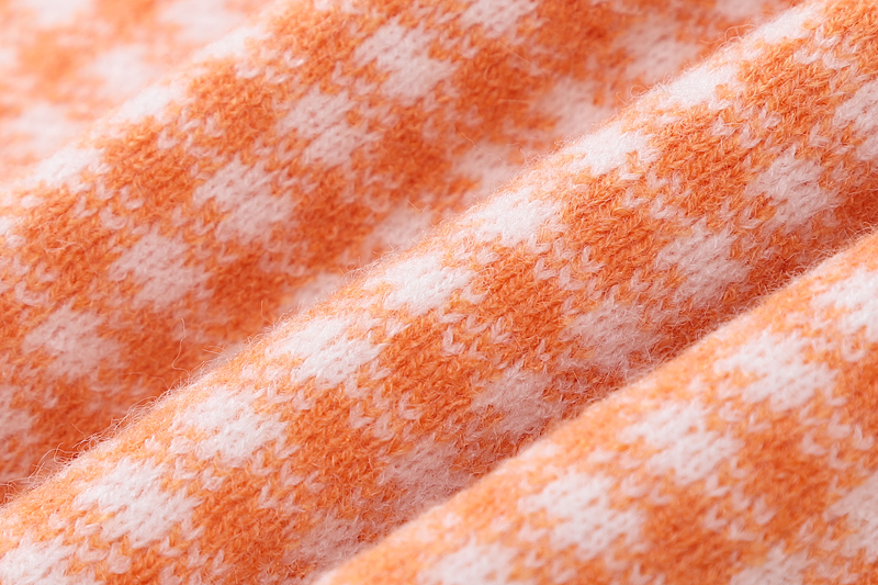 Lady's Pumpkin Orange Plaid Knitted Cardigan