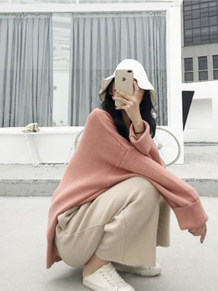 Lazy Style Loose Sweater Wide Leg Pants Suit Women