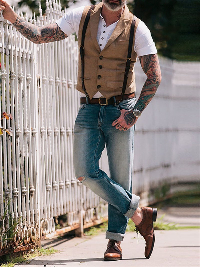 Solid Color Men's Vest Single-breasted Jacket