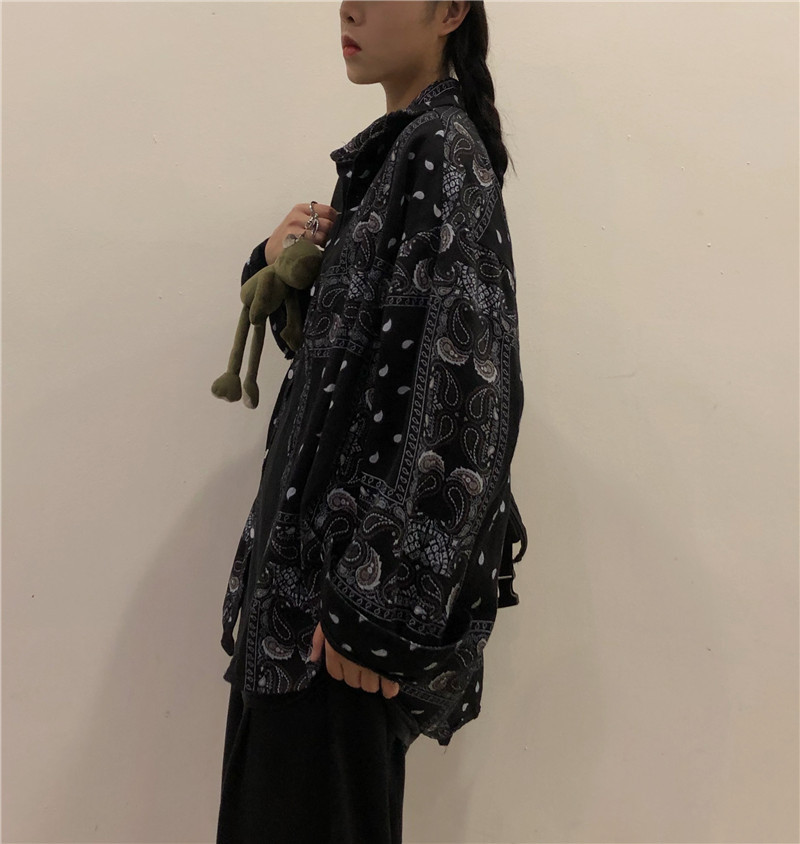 Ins Design Niche Cashew Flower Loose Bf Long Sleeve Shirt