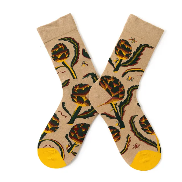 French Illustration Design Abstract Oil Painting Cotton Socks Pine Cones One Size - Shop at LoveMi