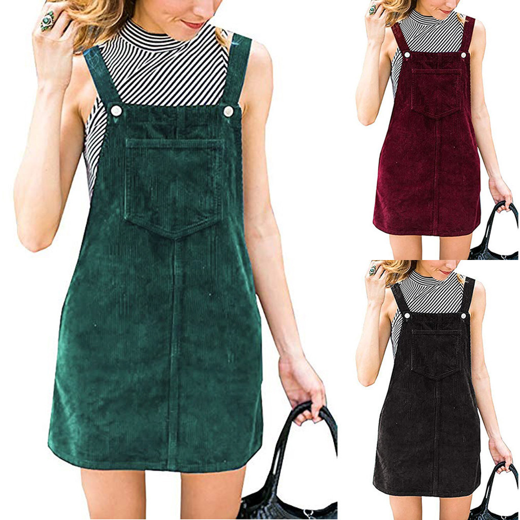 Corduroy Suspender Women Dress Solid Color Halter Skirt