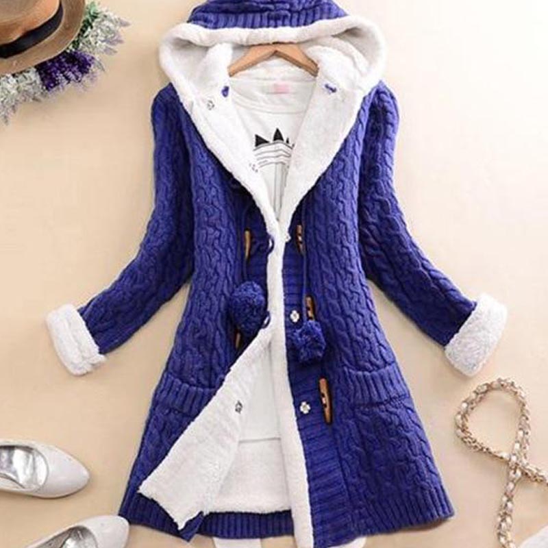 Women's Clothing With Warm Plush Cardigan Horn Button Blue - Shop at LoveMi