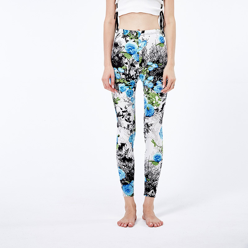 Ladies milk silk printed stretch slim leggings