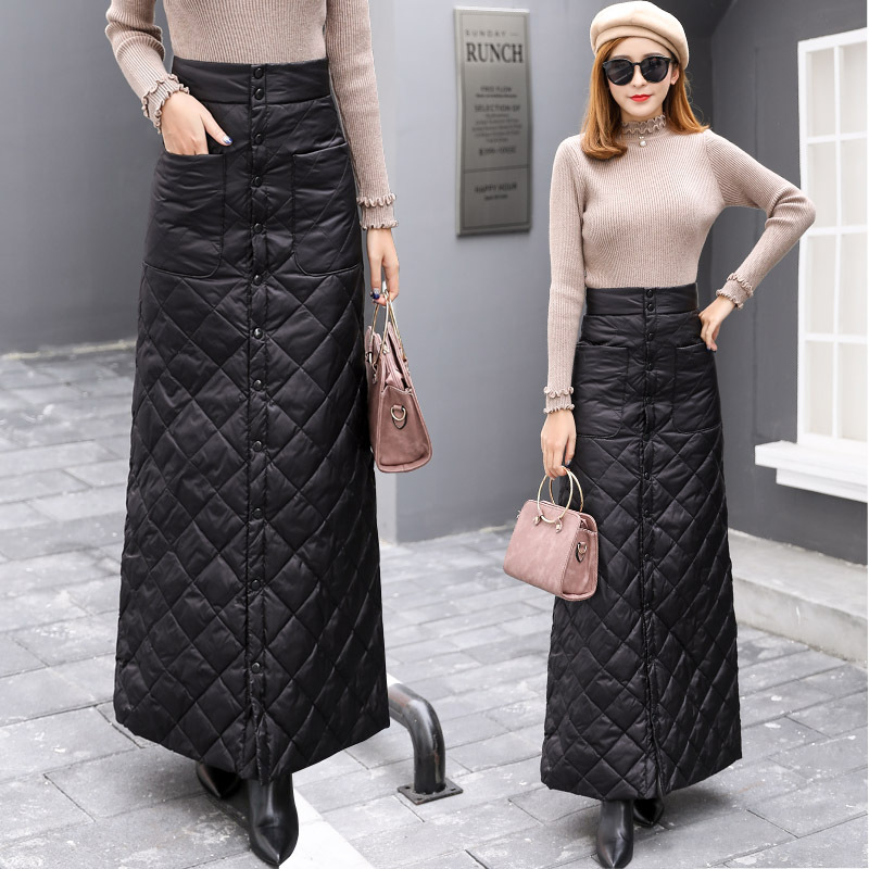 Down cotton skirt warm and thick one-piece buttoned long skirt