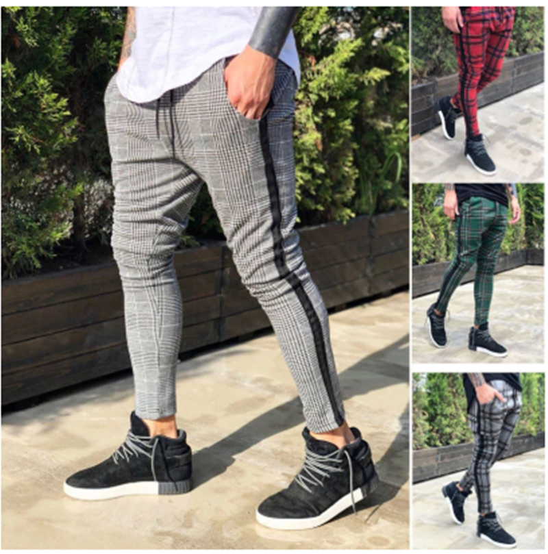 Simple Men's Casual Knitted Plaid Trousers
