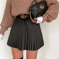 Pleated Zippered Pure Color Fashion Sexy A-line Skirt - Black - View 1