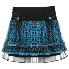 Tight Waist Leopard Print Lace Bow Umbrella Skirt A-Line Skirt Women - Blue - View 1