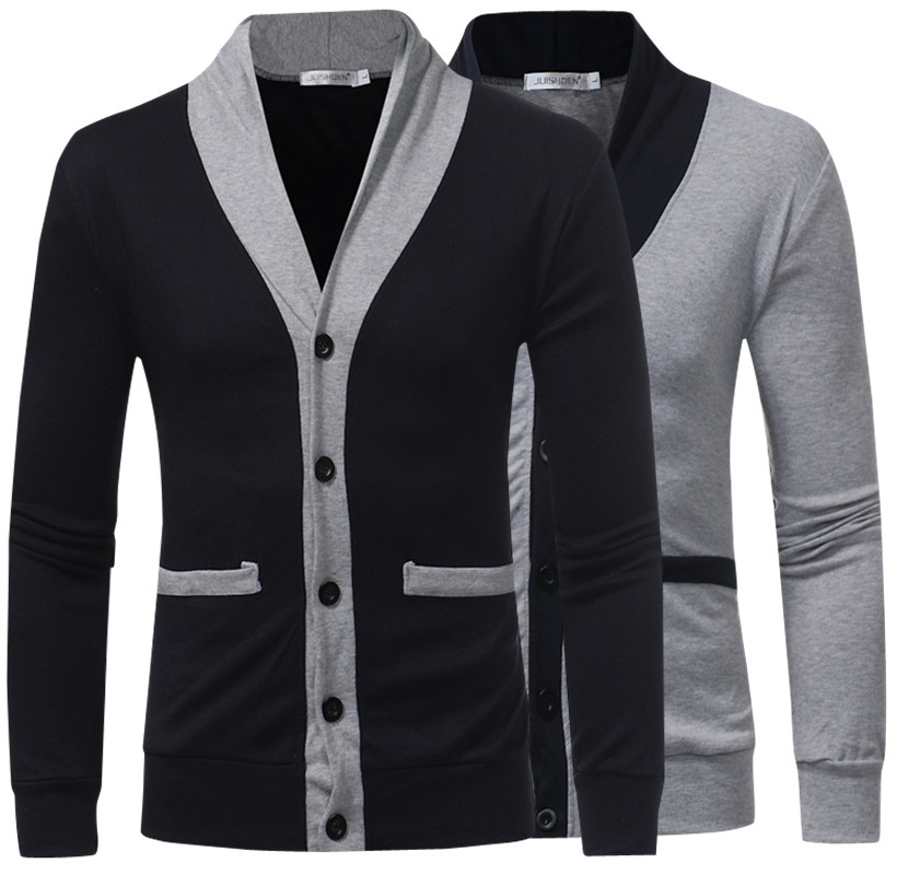 Fashion V-neck Hit color Sweater Men's Jacket Slim Cardigan Casual Men's Clothing