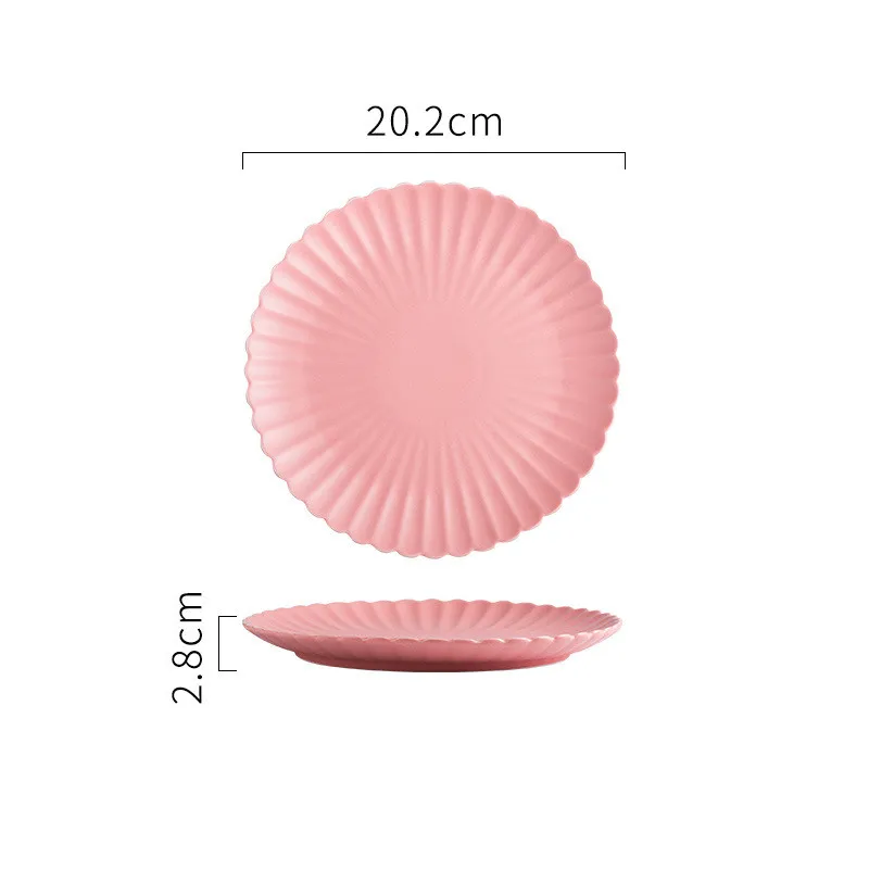 Creative Simple Solid-color Ceramic Plate Fruit Cake Plate Round Beef Steak Western Plate - Pink