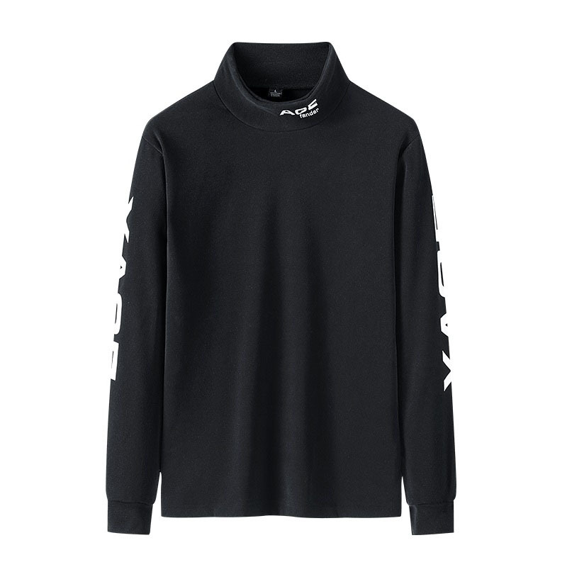 Fashion Letter Print De Velvet Bottoming Shirt Men's Long-Sleeved T-shirt