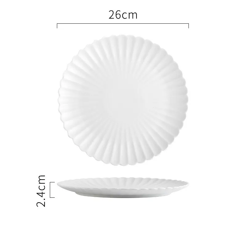 Creative Simple Solid-color Ceramic Plate Fruit Cake Plate Round Beef Steak Western Plate - White