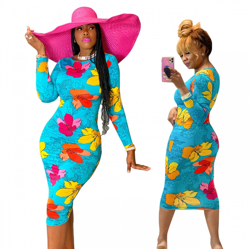 New Milk Silk Printed Long Sleeve Round Neck Jumpsuit