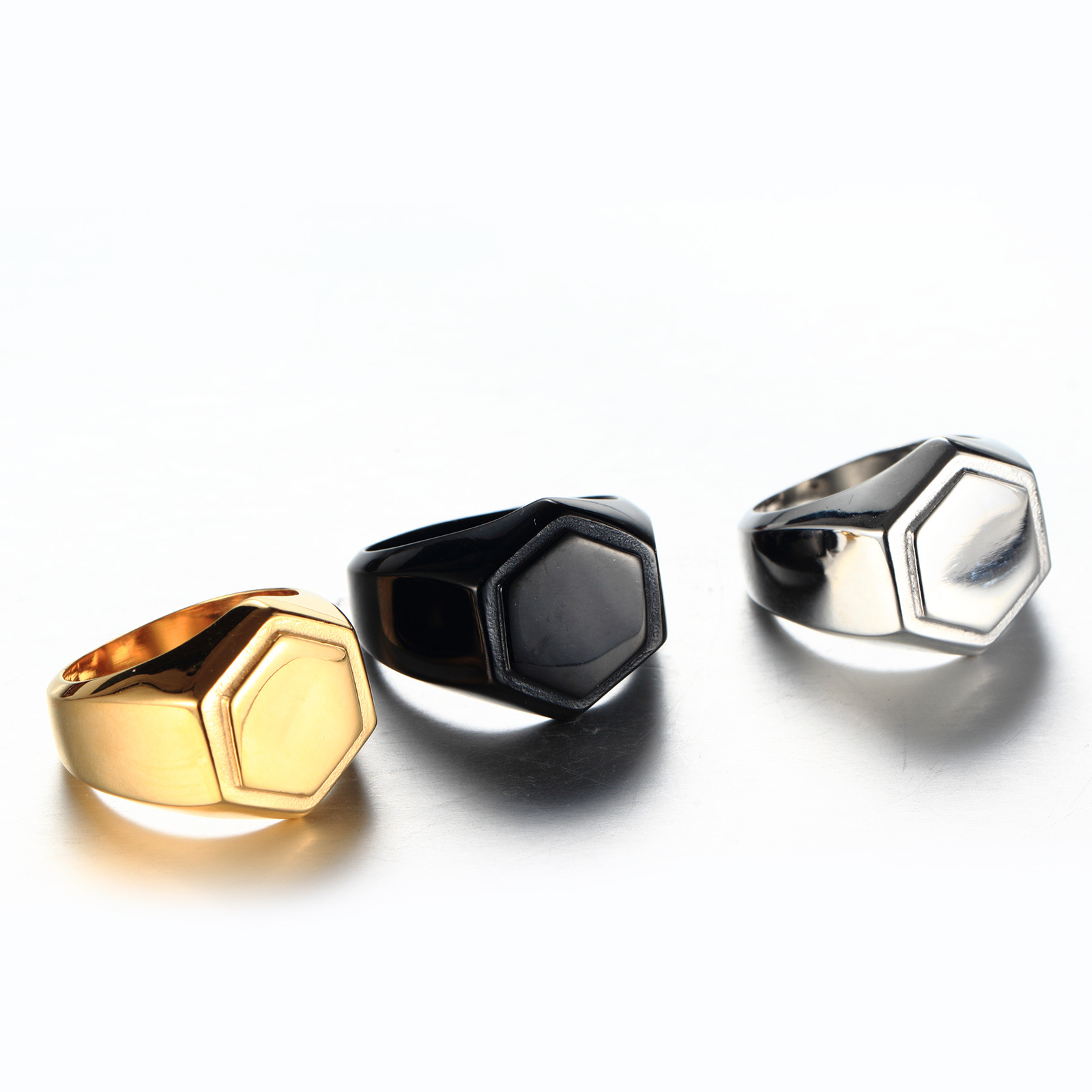 Simple Polished Hexagonal Titanium Steel Ring