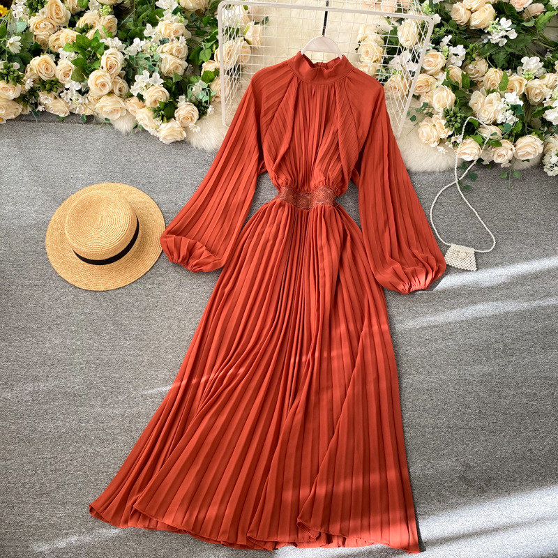 Puff-Sleeve Pleated A-Line Dress, picture 4 of 6
