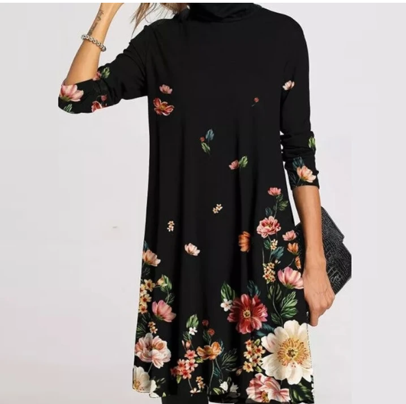 New casual fashion top high neck A-line dress