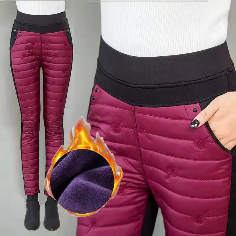 Mom's Pants Show Thin High Waist And Plush Cotton Pants - Red