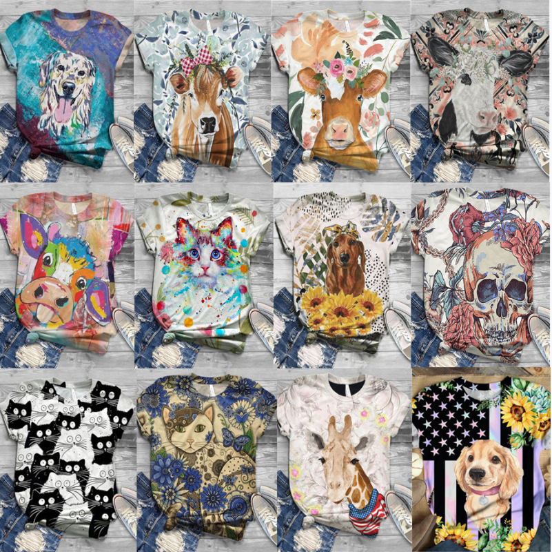 European and American Animal Print Short Sleeve T-shirt