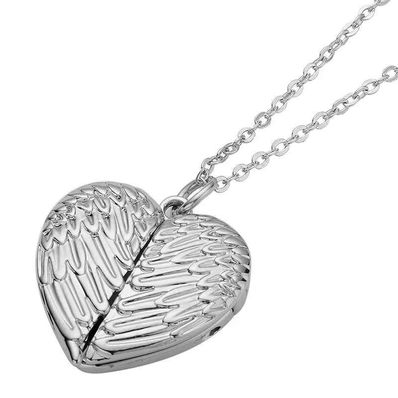 Necklace With Blank Heart Heat Transfer Angel Pendant - Silver