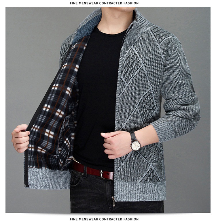 Men's Zipper Cardigan Knitted Jacket With Cashmere And Thickening