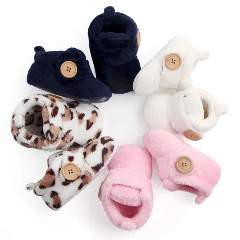 Warm Cotton Shoes with Soft Cloth Sole for Babies