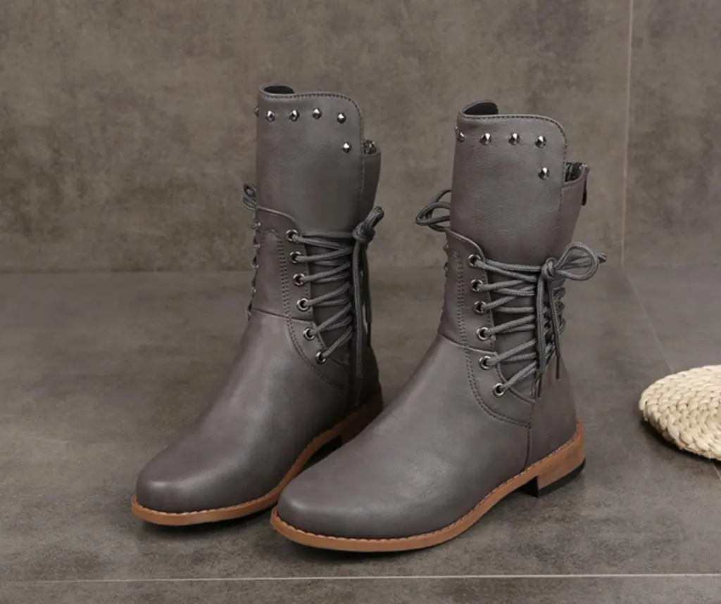 Martin Boots Rivet Plus Size Ladies Boots - Grey