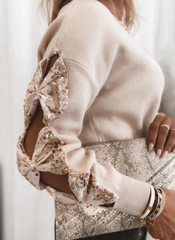 Women's Fashion Sequin Stitched T-Shirt Long Sleeve Top