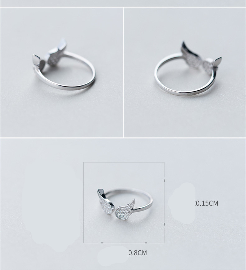 Female Diamond Angel Wing Single Ring 925 Silver
