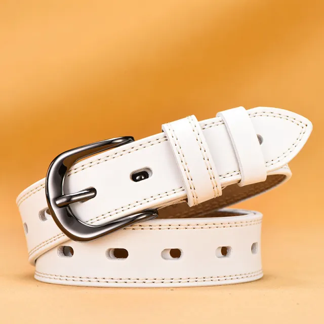 Women's Fine Needle Buckle Versatile Leather Korean Belt White - Shop at LoveMi