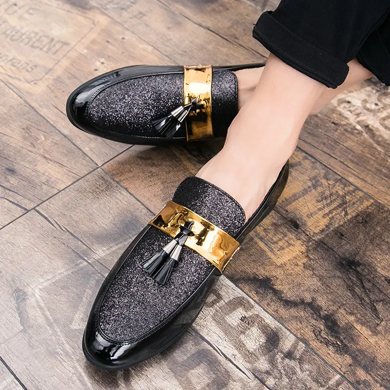 Large Size Leather Shoes England Pointed Toe Sequined Casual Men's Shoes