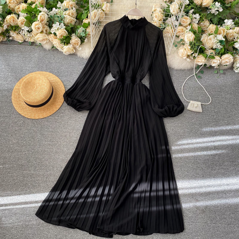 Puff-Sleeve Pleated A-Line Dress, picture 3 of 6