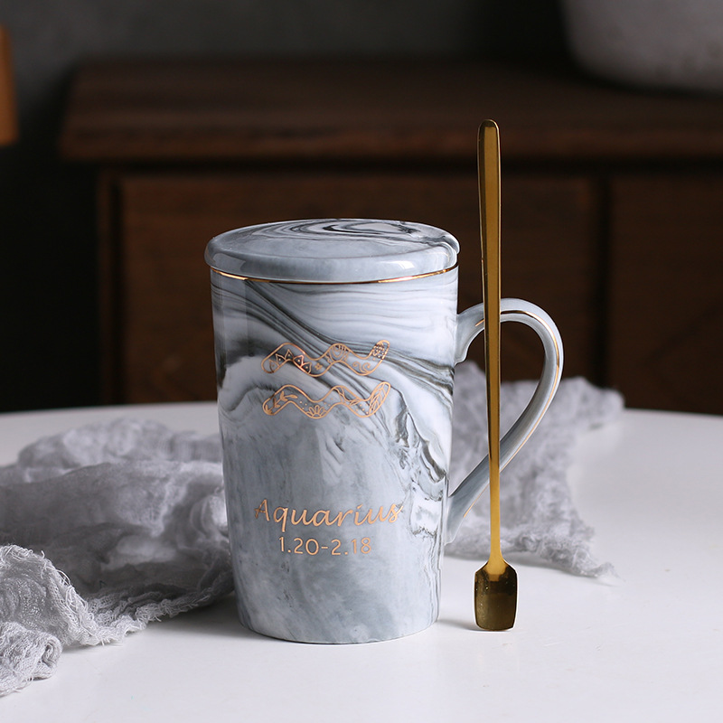 Ceramic water cup with lid spoon