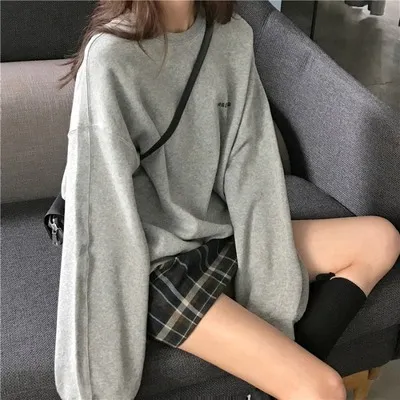 Thin Sweatshirt Hoodless Women's Western Style Top Grey - Shop at LoveMi