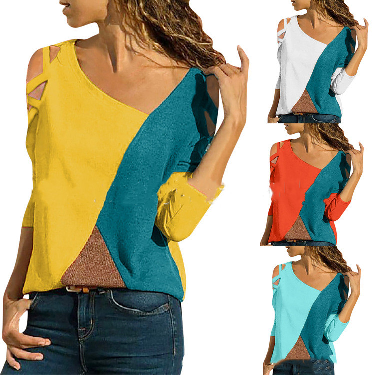 Multi Contrast Crew Neck Casual Long Sleeve