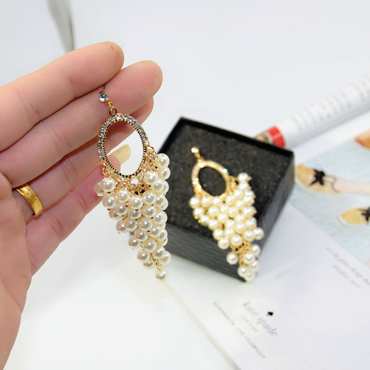 Korean Style Popular Style Oval Long Pearl Ear